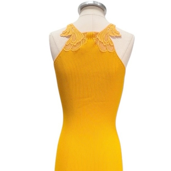 Self Portrait Canary Yellow Inserted Lace Knit Dress Size Small - Picture 8 of 10